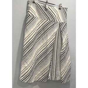 Carole Little ALine Skirt Women's Black White Diagonal Stripe Linen Side Zip | 6